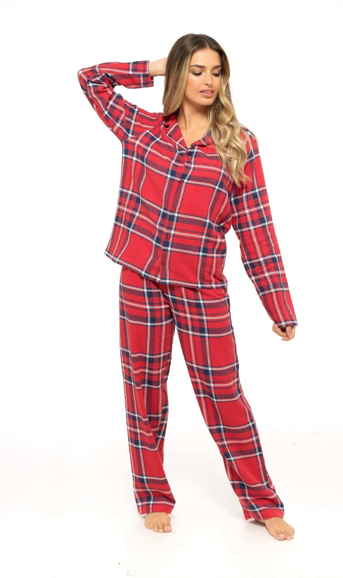 Women's Soft Brushed Cotton Flannelette Pajama Set with Elastic Waistband Cozy Check Pattern Sleepwear for All Seasons Small to XLarge by Daisy Dreamer Pyjamas