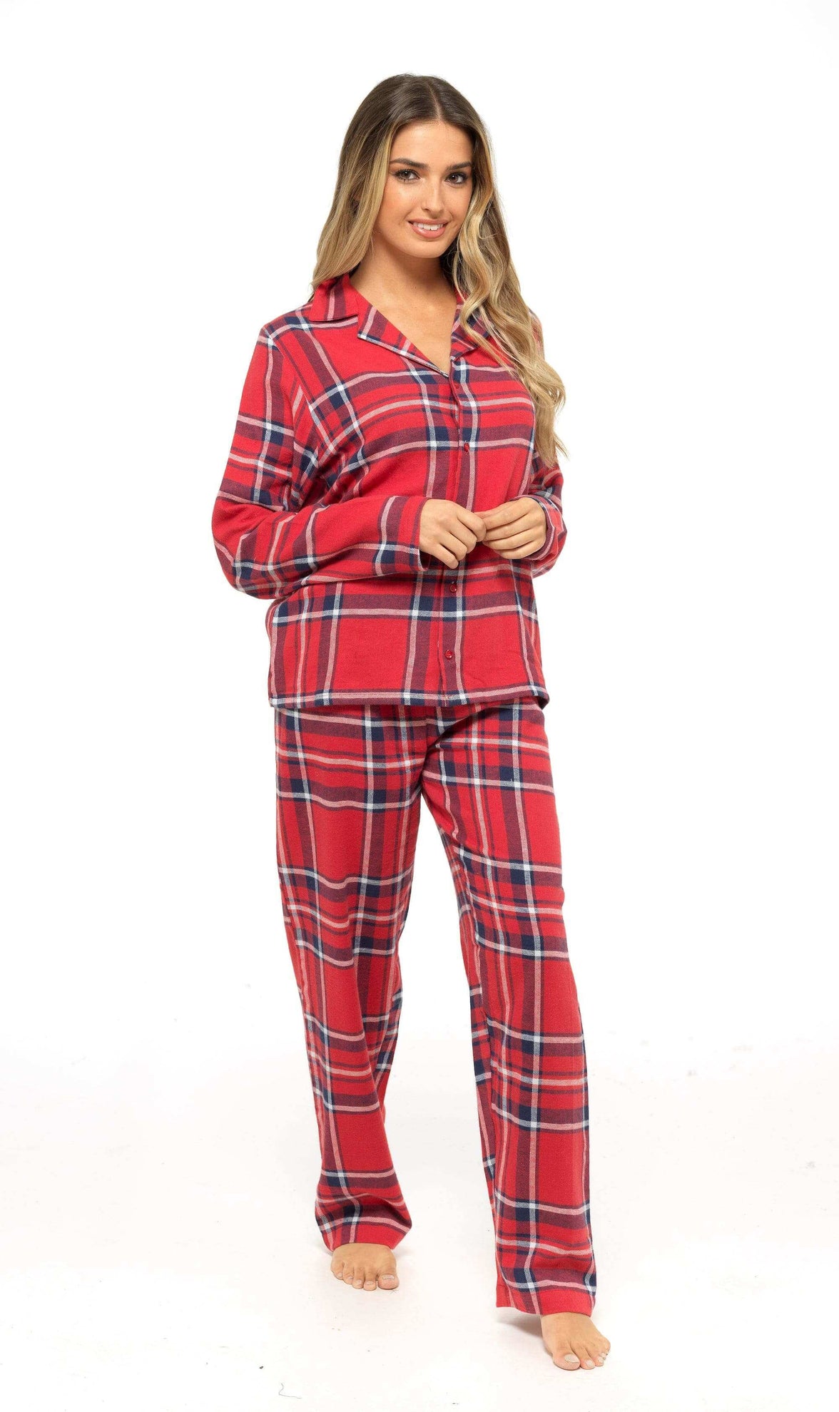 Women's Soft Brushed Cotton Flannelette Pajama Set with Elastic Waistband Cozy Check Pattern Sleepwear for All Seasons Small to XLarge by Daisy Dreamer Pyjamas