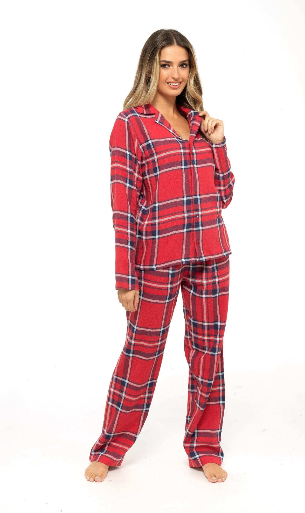 Women's Soft Brushed Cotton Flannelette Pajama Set with Elastic Waistband Cozy Check Pattern Sleepwear for All Seasons Small to XLarge by Daisy Dreamer Pyjamas