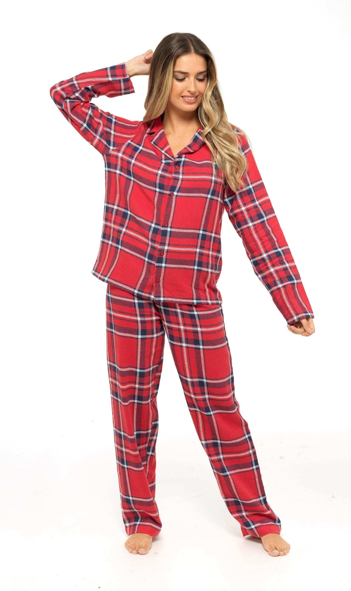 Women's Soft Brushed Cotton Flannelette Pajama Set with Elastic Waistband Cozy Check Pattern Sleepwear for All Seasons Small to XLarge by Daisy Dreamer Pyjamas