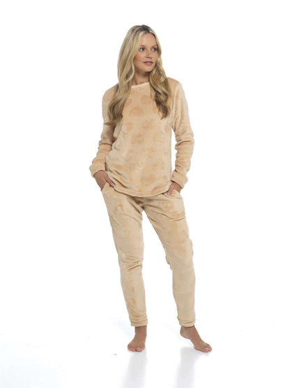 Women's Super Soft Heart Fleece Pyjamas Set Cozy Plush Loungewear Top and Pants Warm Teddy Fleece PJs for Lounging and Sleeping by Daisy Dreamer CHAMPAGNE / S Pyjamas