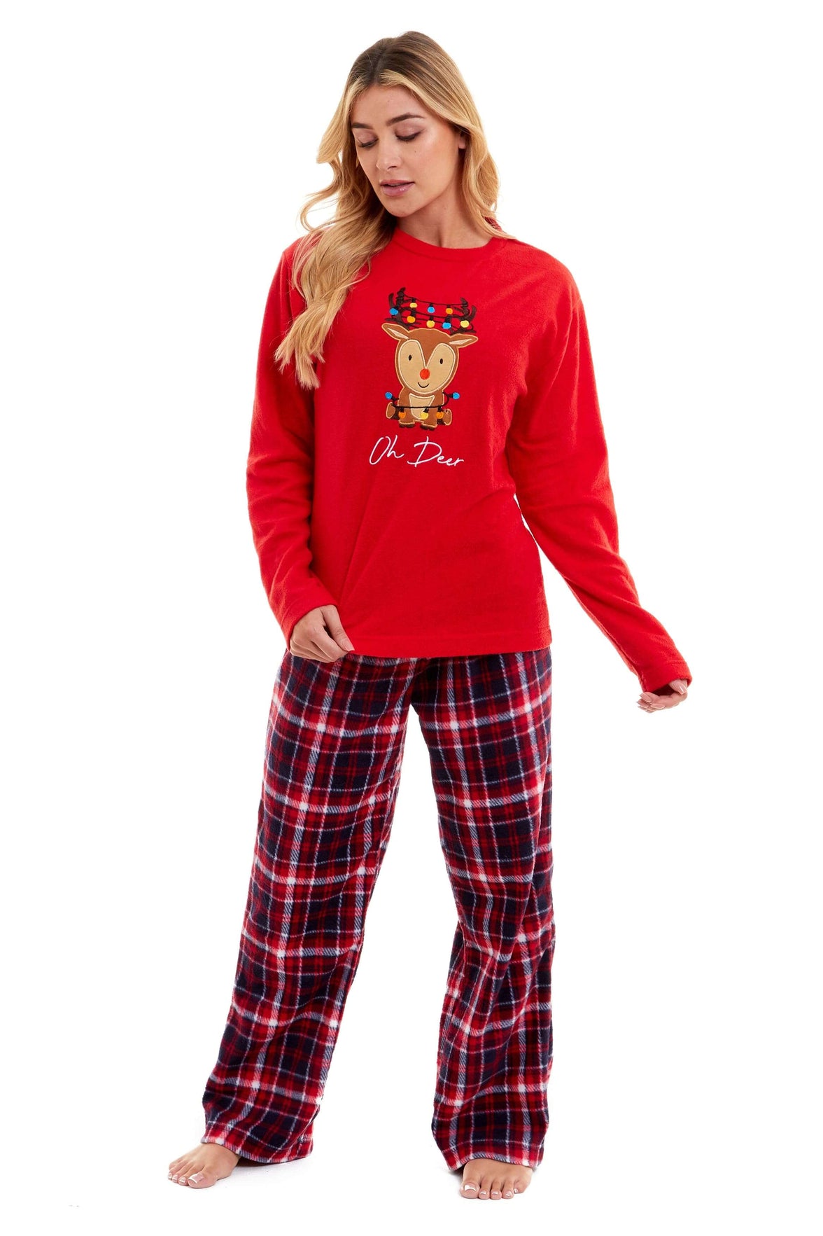 Women's Super Soft Reindeer Polar Fleece Pyjama Set Hooded Top Elasticated Pants Christmas Loungewear Winter Gift by Daisy Dreamer Pyjamas