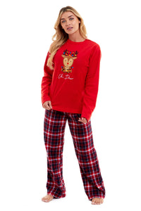 Women's Super Soft Reindeer Polar Fleece Pyjama Set Hooded Top Elasticated Pants Christmas Loungewear Winter Gift by Daisy Dreamer Pyjamas