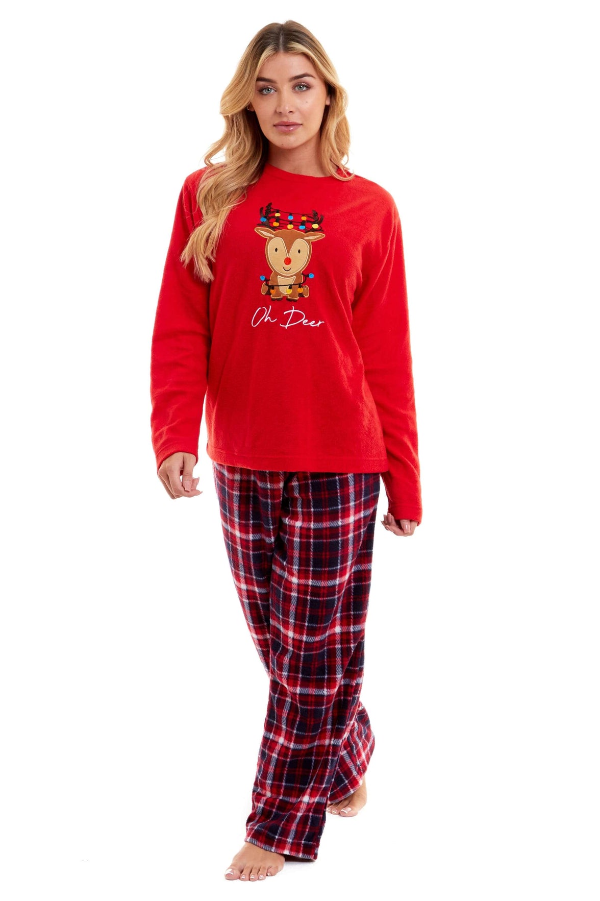 Women's Super Soft Reindeer Polar Fleece Pyjama Set Hooded Top Elasticated Pants Christmas Loungewear Winter Gift by Daisy Dreamer Pyjamas