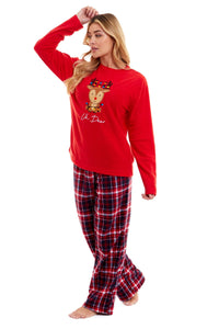 Women's Super Soft Reindeer Polar Fleece Pyjama Set Hooded Top Elasticated Pants Christmas Loungewear Winter Gift by Daisy Dreamer Pyjamas