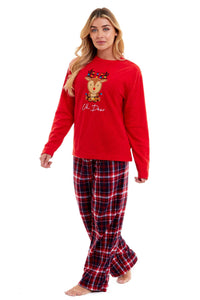 Women's Super Soft Reindeer Polar Fleece Pyjama Set Hooded Top Elasticated Pants Christmas Loungewear Winter Gift by Daisy Dreamer Pyjamas