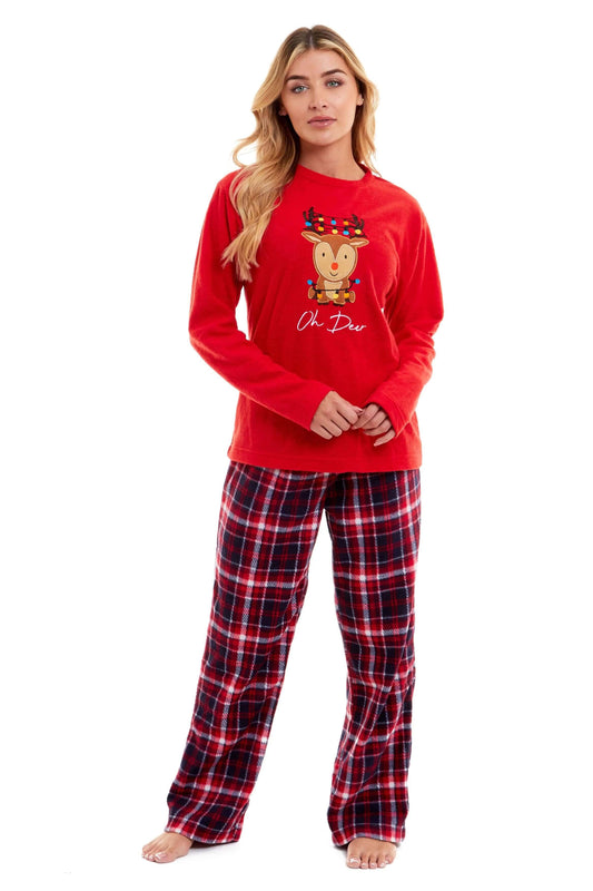 Women's Super Soft Reindeer Polar Fleece Pyjama Set Hooded Top Elasticated Pants Christmas Loungewear Winter Gift by Daisy Dreamer SMALL | UK 8-10 Pyjamas