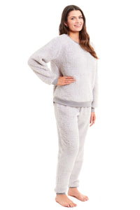 Women's Super Soft Teddy Fleece Lounge Set Fluffy Crew Neck Pyjama and Stretchable Loungewear in Grey Pink Ideal Nightwear Gift Available in S M L XL Sizes Daisy Dreamer Pyjamas