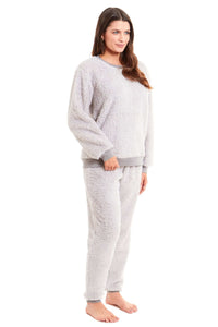 Women's Super Soft Teddy Fleece Lounge Set Fluffy Crew Neck Pyjama and Stretchable Loungewear in Grey Pink Ideal Nightwear Gift Available in S M L XL Sizes Daisy Dreamer Pyjamas