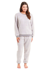 Women's Super Soft Teddy Fleece Lounge Set Fluffy Crew Neck Pyjama and Stretchable Loungewear in Grey Pink Ideal Nightwear Gift Available in S M L XL Sizes Daisy Dreamer Pyjamas