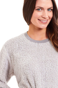Women's Super Soft Teddy Fleece Lounge Set Fluffy Crew Neck Pyjama and Stretchable Loungewear in Grey Pink Ideal Nightwear Gift Available in S M L XL Sizes Daisy Dreamer Pyjamas