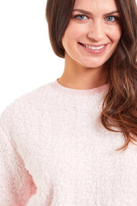 Women's Super Soft Teddy Fleece Lounge Set Fluffy Crew Neck Pyjama and Stretchable Loungewear in Grey Pink Ideal Nightwear Gift Available in S M L XL Sizes Daisy Dreamer Pyjamas