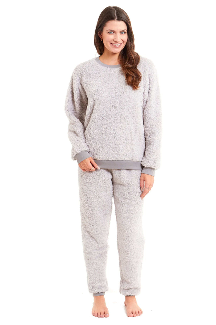 Women's Super Soft Teddy Fleece Lounge Set Fluffy Crew Neck Pyjama and Stretchable Loungewear in Grey Pink Ideal Nightwear Gift Available in S M L XL Sizes Daisy Dreamer SMALL | UK 8-10 / GREY Pyjamas