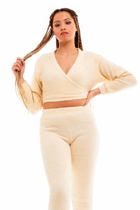 Women's Ultra Soft Teddy Fleece Loungewear Set Long Sleeve Wrap Top and Stretch Fit Pants Ideal for Relaxing and Sleeping Daisy Dreamer Pyjamas