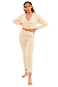 Women's Ultra Soft Teddy Fleece Loungewear Set Long Sleeve Wrap Top and Stretch Fit Pants Ideal for Relaxing and Sleeping Daisy Dreamer Pyjamas